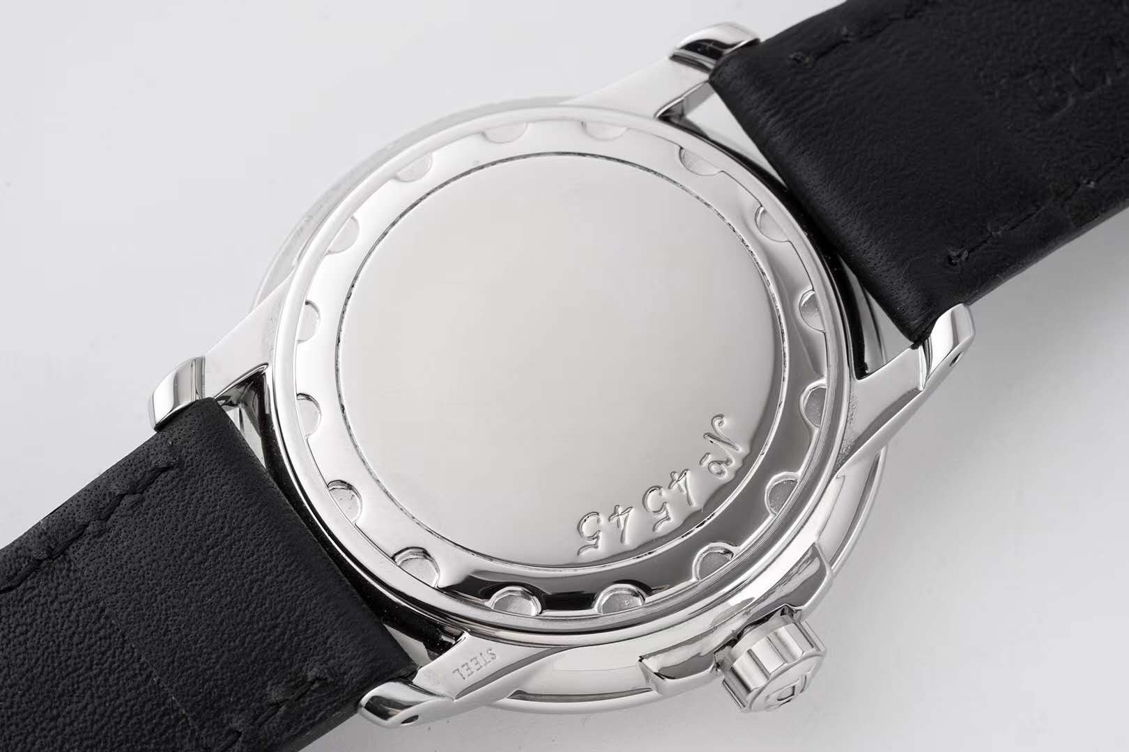 Hundred Hours Black Dial in Steel on Black Leather Strap