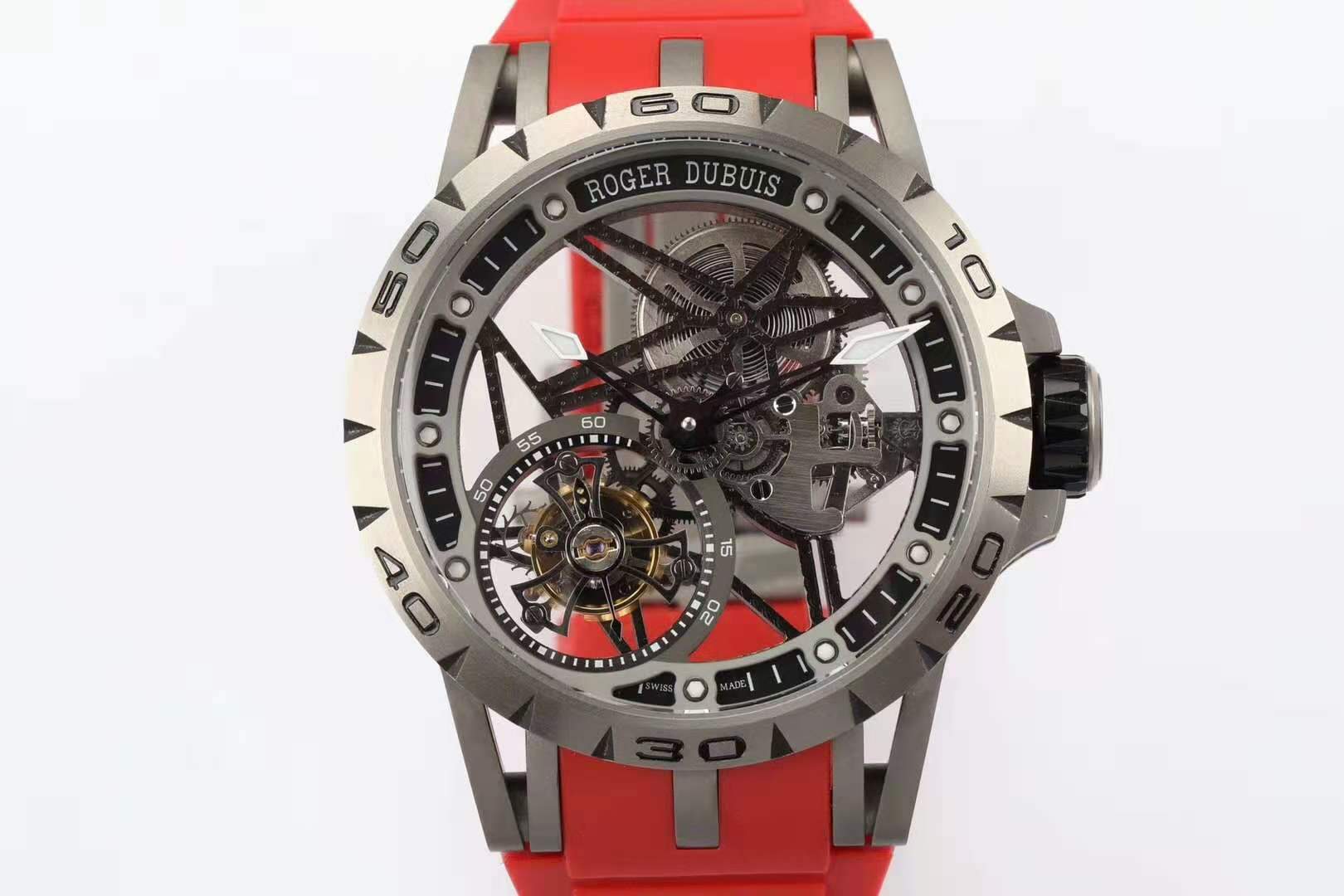 Excalibur Spider Skeleton Flying Tourbillon with Red Rubber Strap
