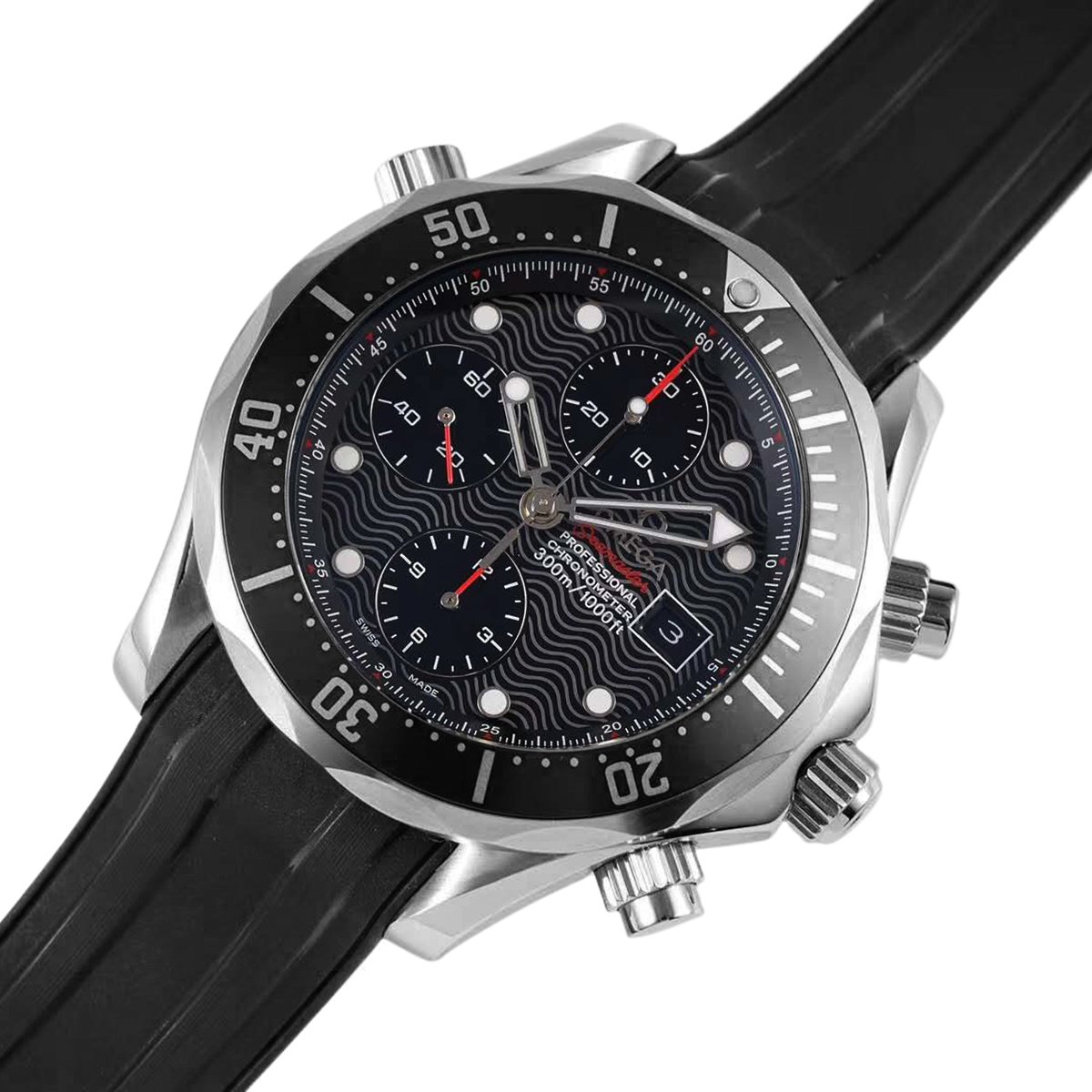 Seamaster Diver 300m Chronograph Black Dial on Rubber Strap