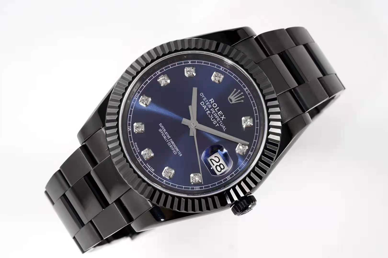 Datejust 41 Blue Dial with D1am0nd Markers in PVD Black