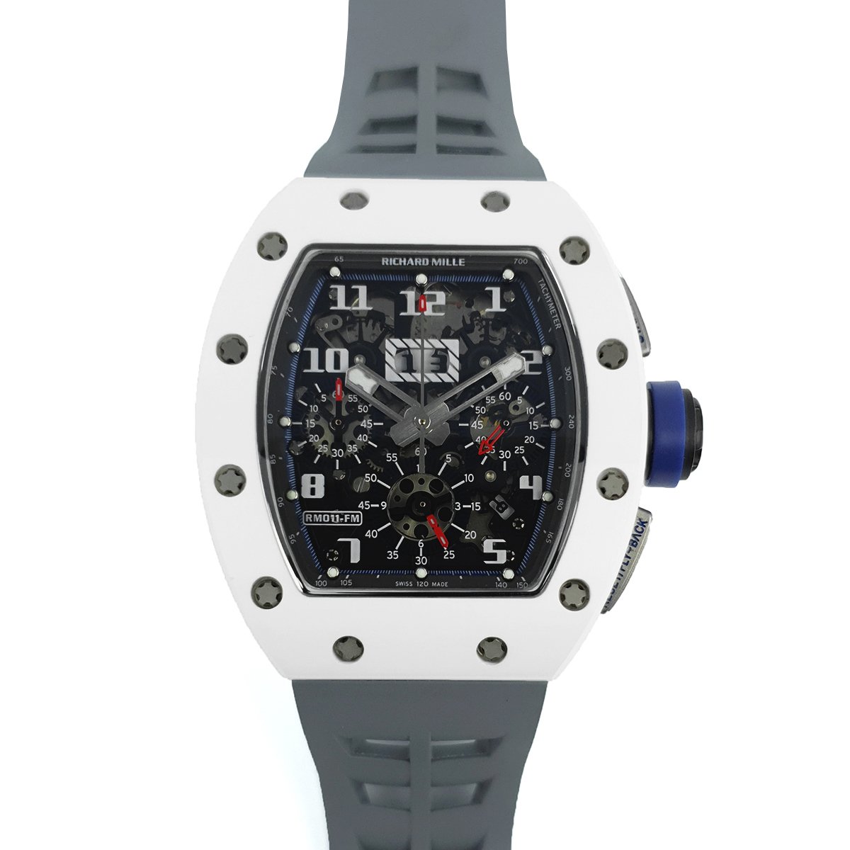 RM 011 Saint Tropez Polo Club White ATZ Ceramic and Titanium on Grey Rubber Strap