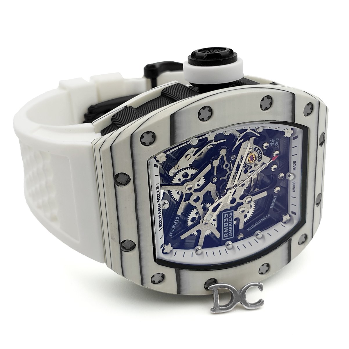 RM 035-02 Black Toro Americas in NTPT Carbon on White Rubber Strap