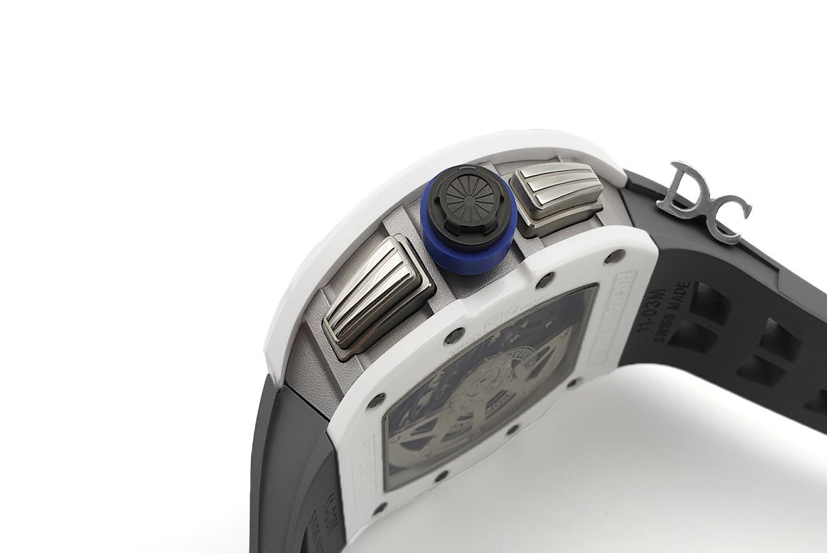 RM 011 Saint Tropez Polo Club White ATZ Ceramic and Titanium on Grey Rubber Strap