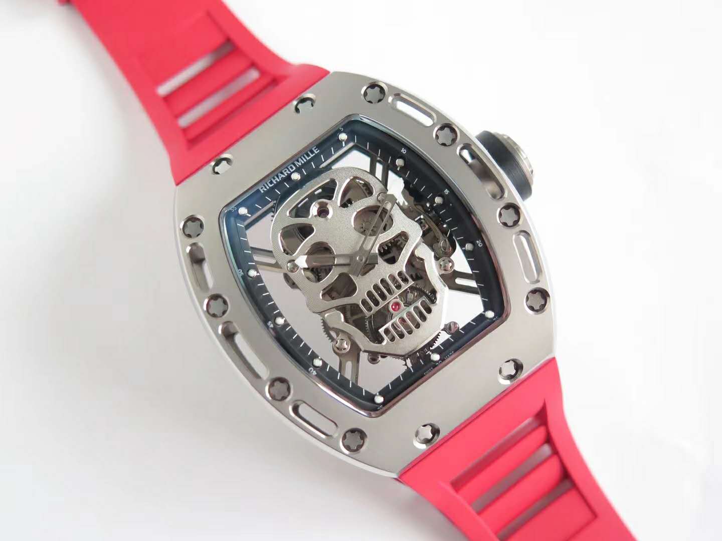 RM 052-01 Tourbillon Skull in Titanium on Red Rubber Strap