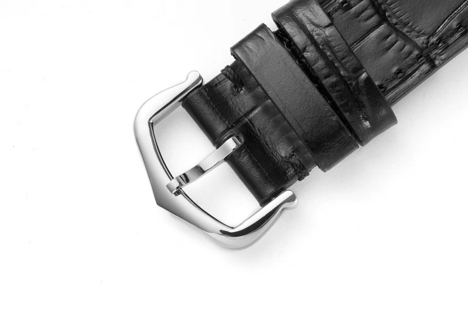 Santos-Dumont White Dial in Steel on Black Leather Strap