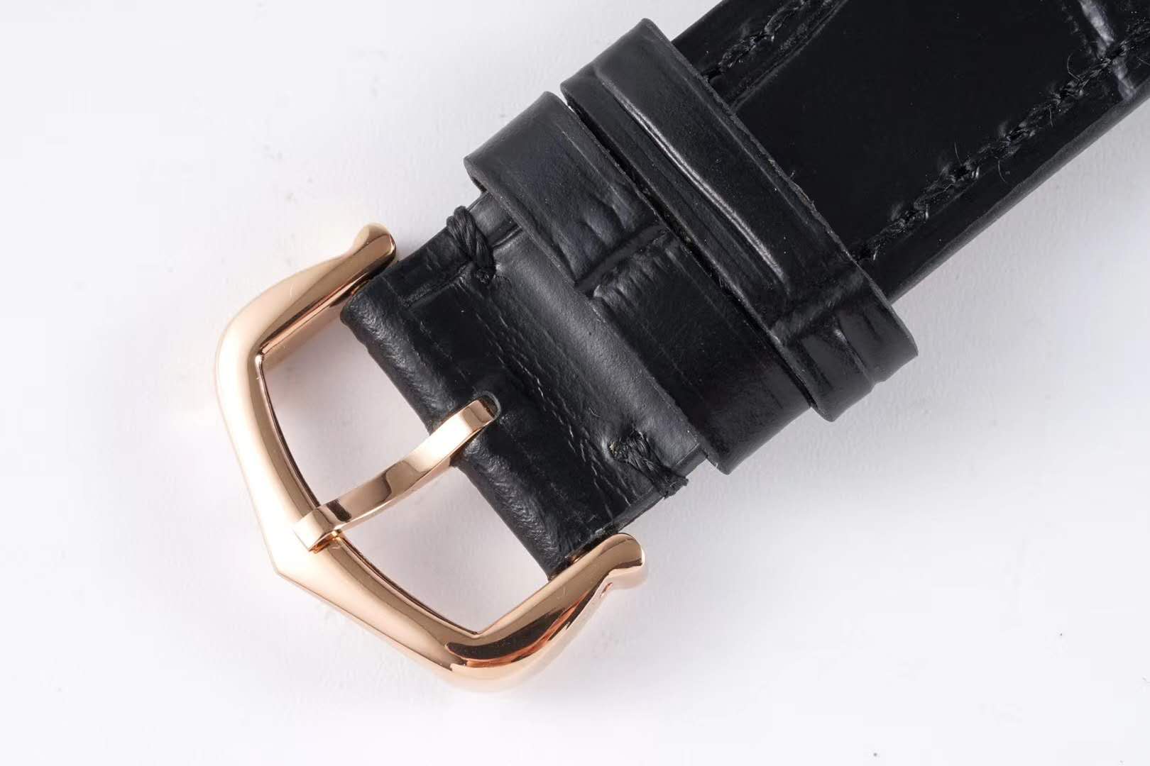 Santos-Dumont White Dial in Rose Gold on Black Leather Strap