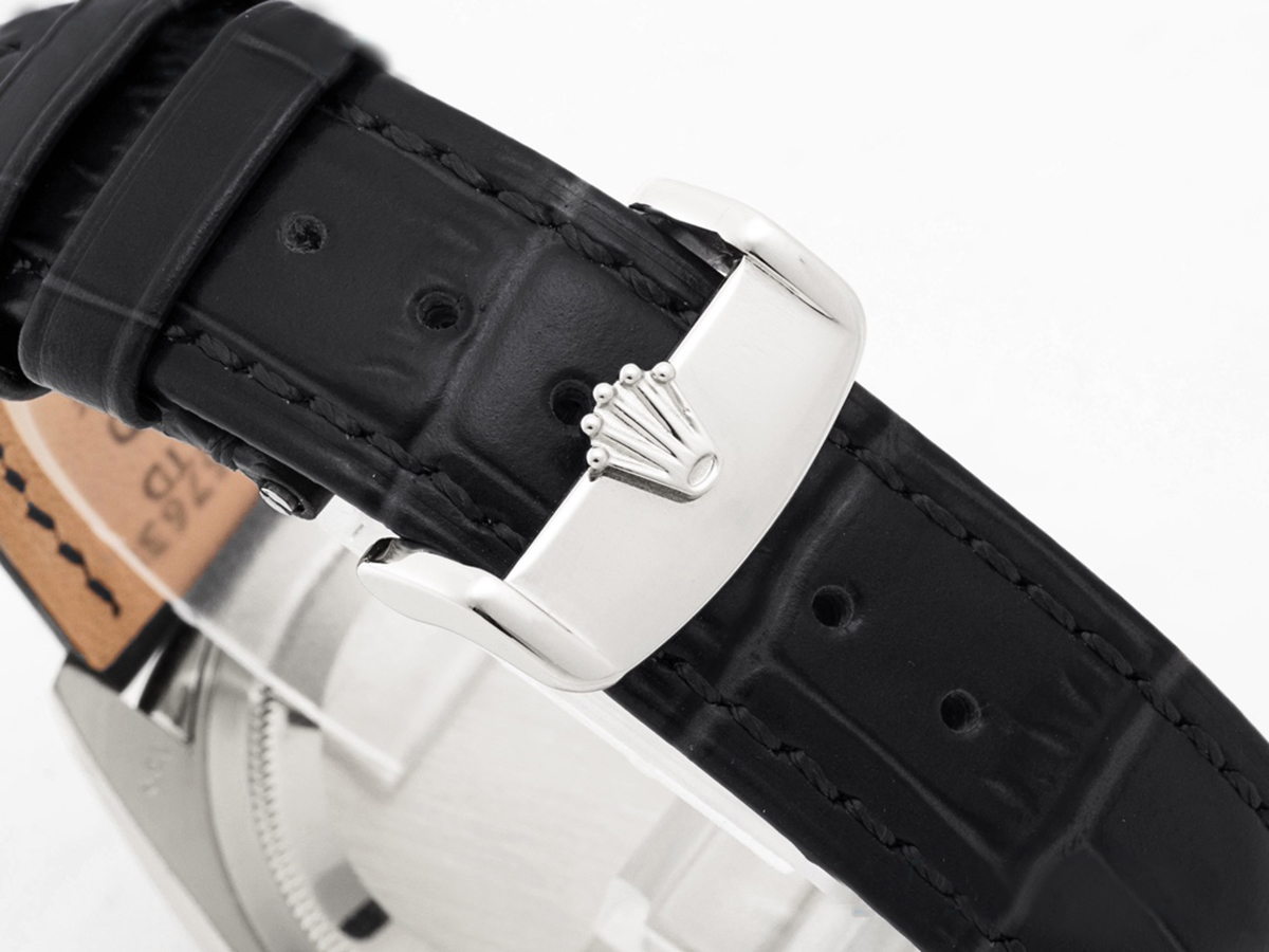 Day-Date 40 Silver Dial in White Gold on Leather Strap