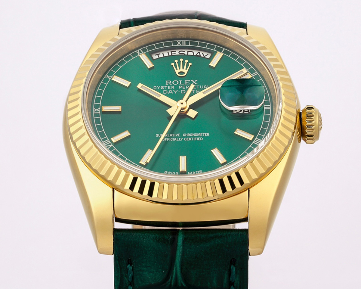 Day-Date 40 White Dial in Yellow Gold on Leather Strap