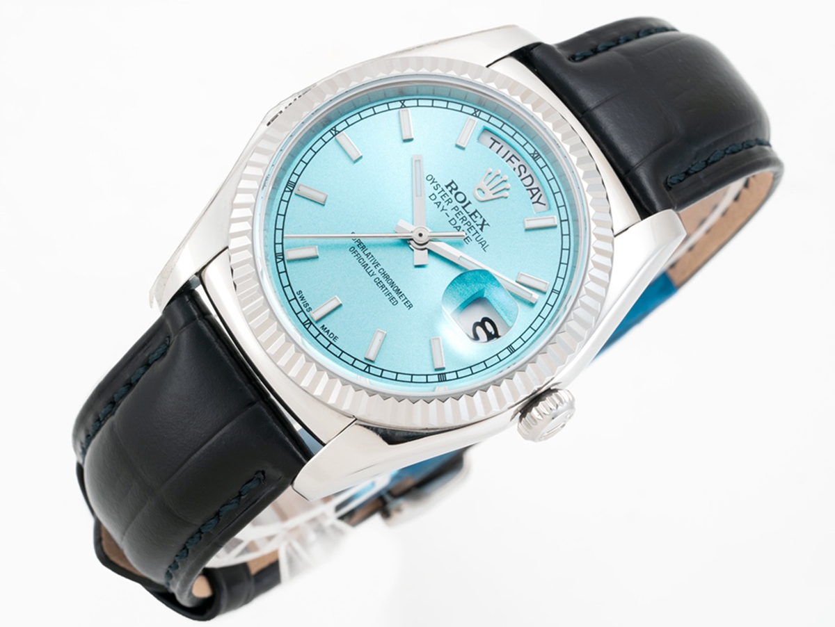 Day-Date 40 Ice Blue Dial in White Gold on Leather Strap