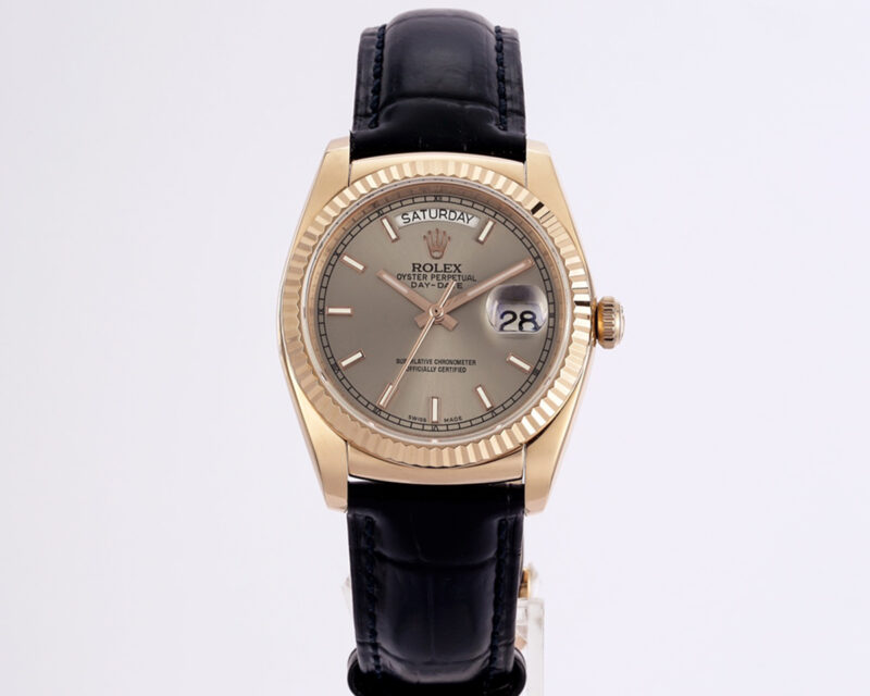 Day-Date 40 Silver Dial in Rose Gold on Leather Strap