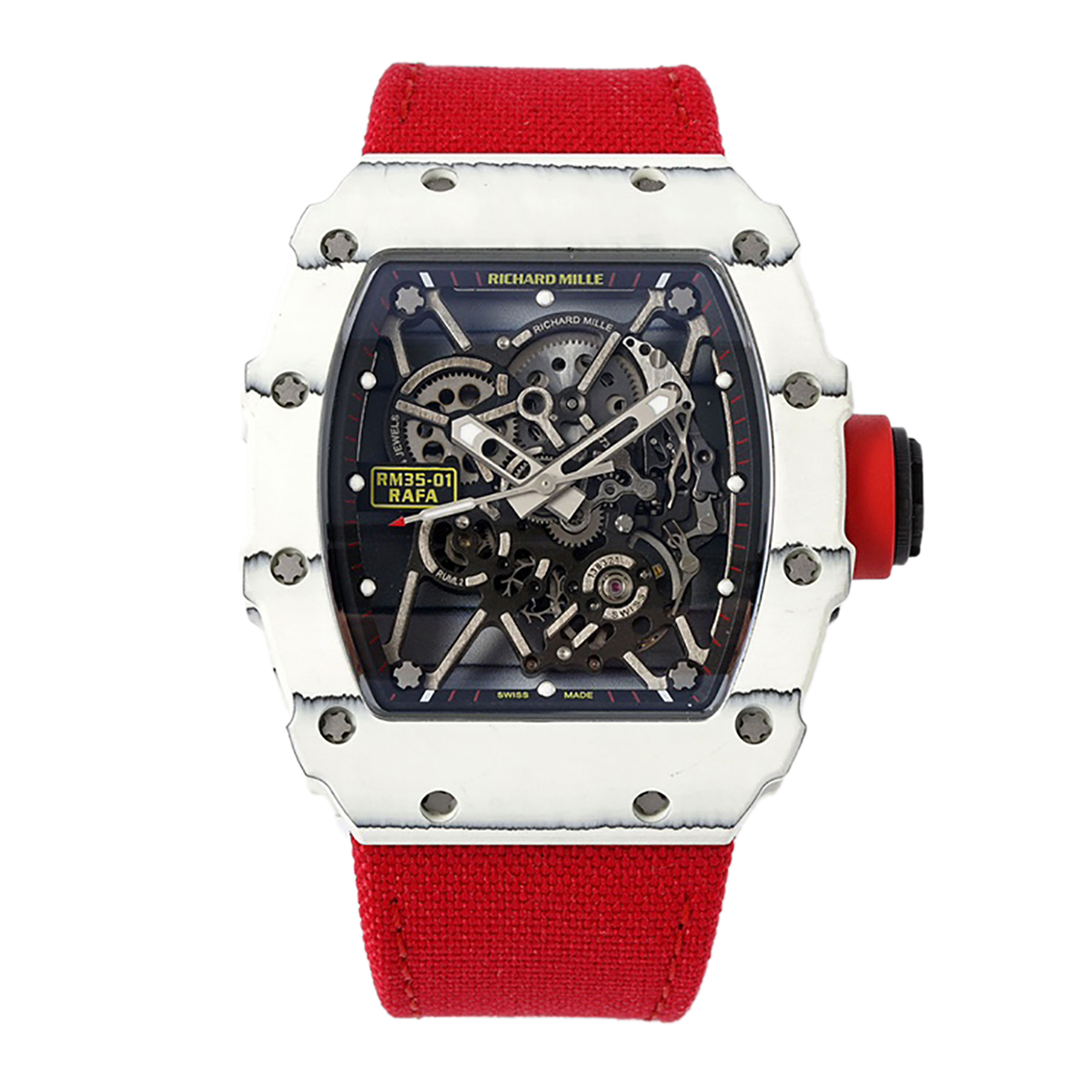 RM 035-01 Rafael Nadal White NTPT on Red Nylon Strap (Sonic)